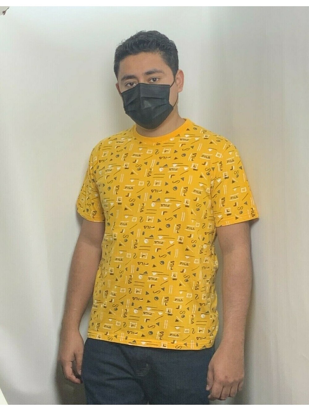 Men's Fila Yellow | White Logo All Over Short Sleeve Tee